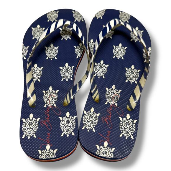 Vera Bradley Turtles Flip Flops‎ Red White Blue Stripes Size 7 8 M - Picture 3 of 5